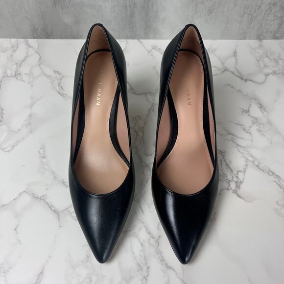 Cole Haan Mylah 75mm Black Leather Pointed Toe Block Heel Pumps 8B - Picture 2 of 4